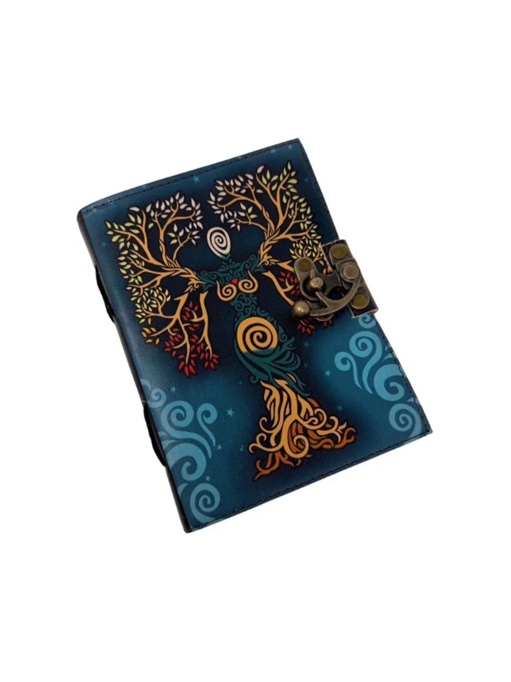 Tree of Life Goddess Leather Journal Lock Clasp Handmade Deckle‎ Paper
